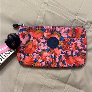 Kipling Colorful Floral Pouch with Monkey Keychain